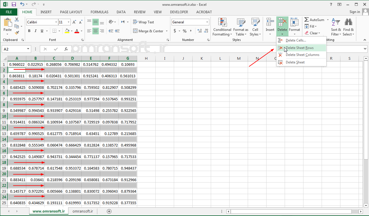 Remove Blank Rows and Columns حذف سطرها و ستون‌های خالی در اکسل (6)